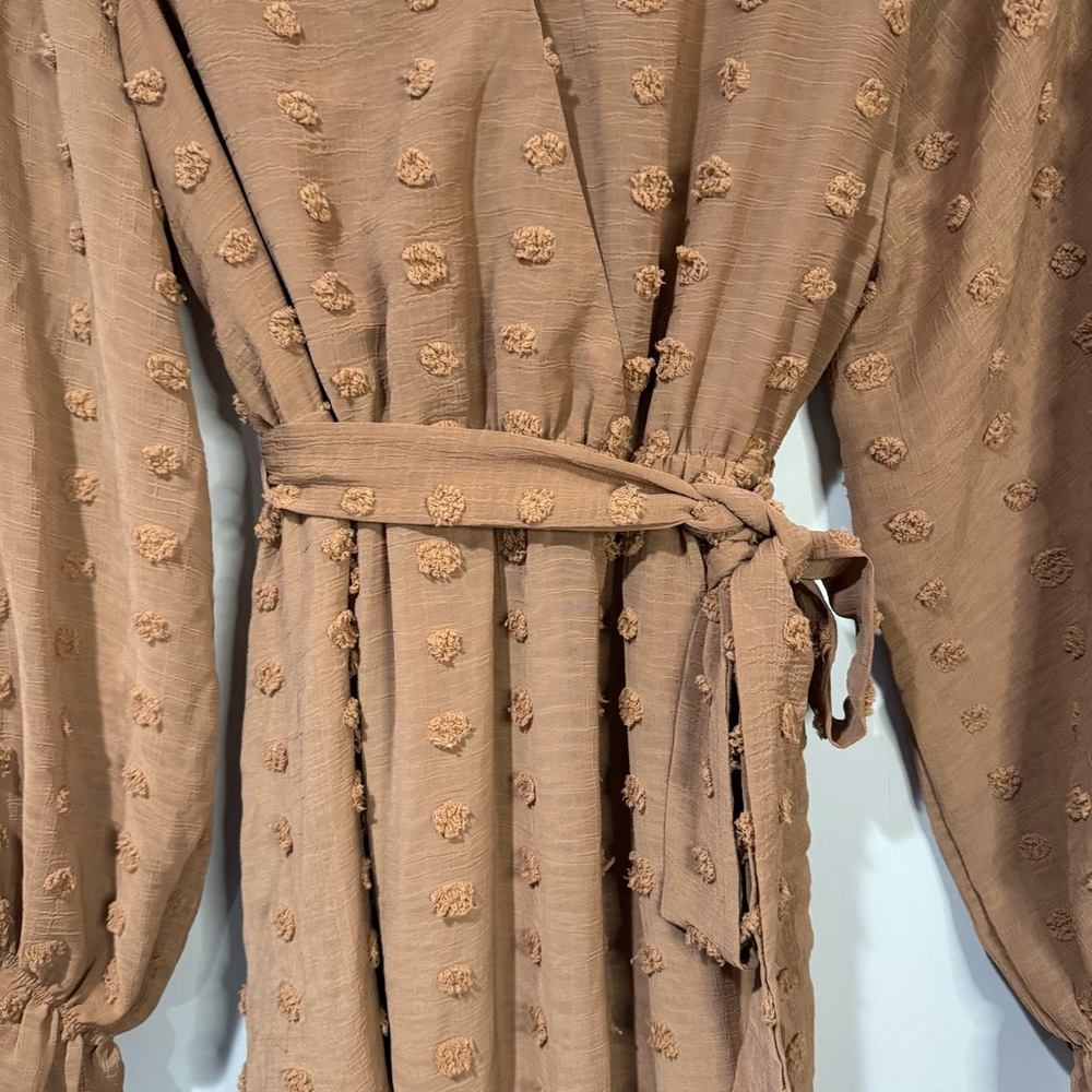 Baltic Born Camel Brown Textured Long Sleeve Wrap Midi Dress - Picture 6 of 12